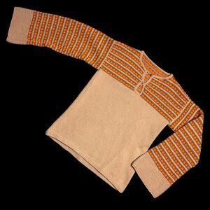 Vintage 60s 70s Handmade Wool Knit Henley Sweater Brown Neon Orange Hippie Sz M